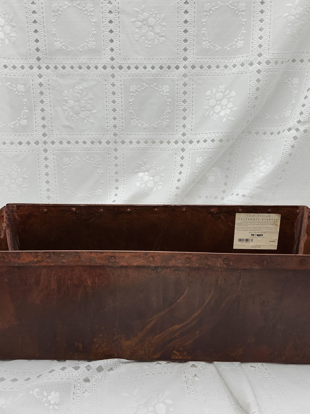 Vintage Copper rust w/ rivet Window Box rectangle Planter Jardiniere Pier 1